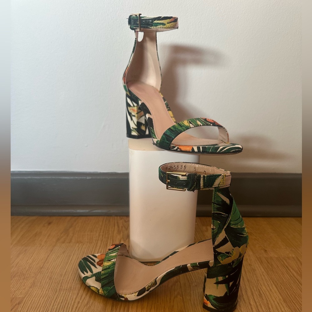 Stuart Weitzman Botanic Jacquard, block heel sandals  5M